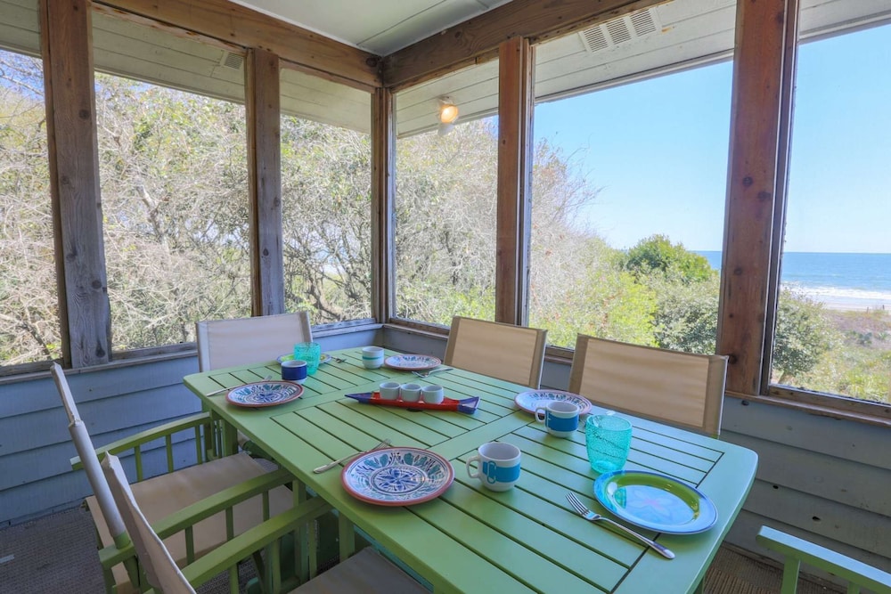 Oceanfront Beach House with Amazing Views, Private Beach Access, Sundeck, Yard & Screened Porches.