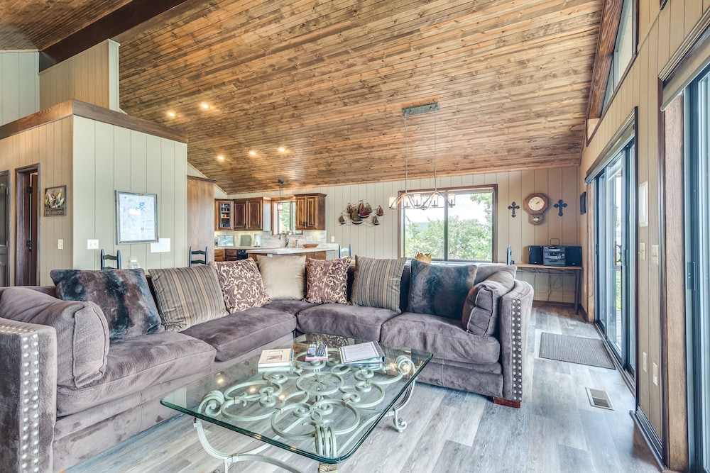 Living room, Spectacular 180° Views from Lakefront Beaver Point Lodge on Stunning Beaver Lake