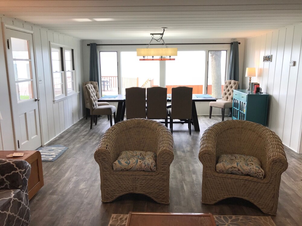 Updated Cottage with Large Deck & Private Lakefront on Caseville's Sand