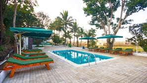 Outdoor pool, pool umbrellas