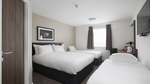 Desk, blackout curtains, free cots/infant beds, free WiFi