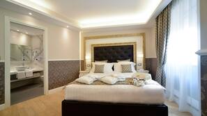 Down comforters, memory foam beds, in-room safe, desk