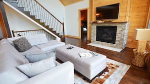 Flat-screen TV, fireplace