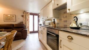 Fridge, microwave, oven, hob