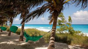 On the beach, white sand