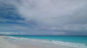 On the beach, white sand