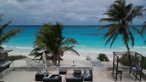 On the beach, white sand