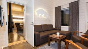 Flat-screen TV, fireplace