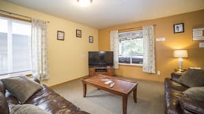 TV, DVD player, table football, ping pong table