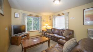 TV, DVD player, table football, ping pong table