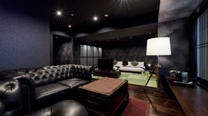 Flat-screen TV, pay movies