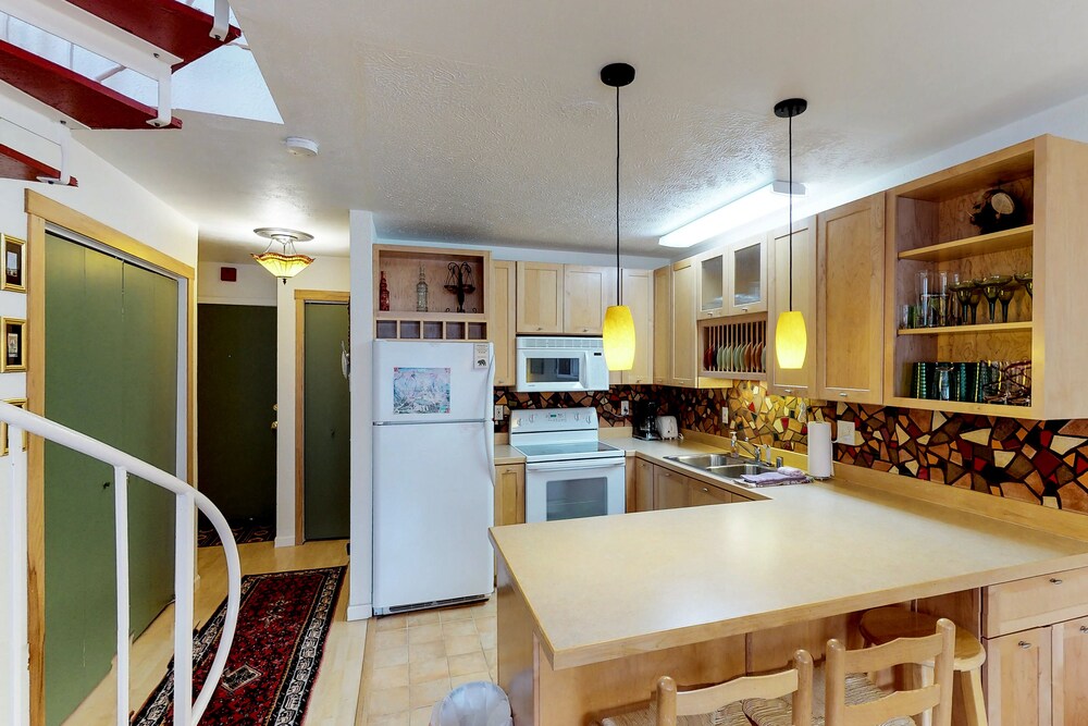 Private kitchen, Renovated, dog-friendly condo w/ WiFi, mountain views - walk to lift