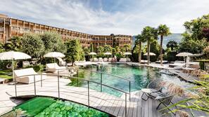 Indoor pool, outdoor pool, pool umbrellas, sun loungers