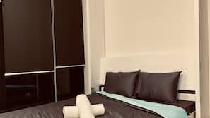 1 bedroom, desk, blackout drapes, iron/ironing board