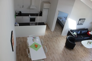 Apartment, 2 Bedrooms, Non Smoking (excl. towel / bedlinen) | Private kitchen | Full-size fridge, microwave, oven, stovetop