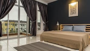 4 bedrooms, premium bedding, memory foam beds, in-room safe