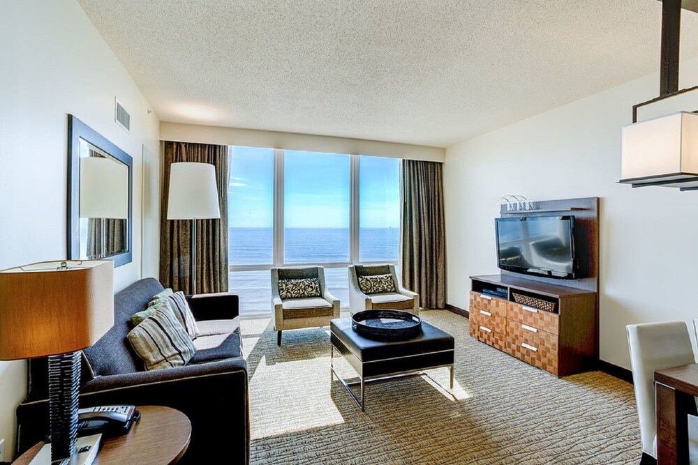 Living room, Beautiful Oceanfront 2 bedroom luxury suite at Oceanaire Resort, upscale resort