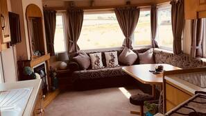 Flat-screen TV, fireplace, DVD player