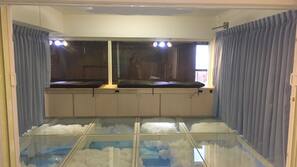 Individually decorated, desk, laptop workspace, blackout drapes