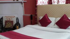 Blackout curtains, iron/ironing board, linens