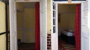 Blackout curtains, iron/ironing board, linens