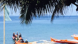 On the beach, scuba diving