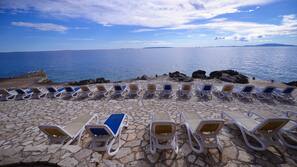 Beach nearby, sun-loungers, beach umbrellas, beach towels