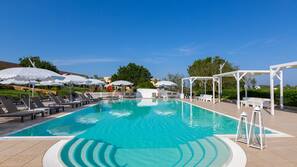 Piscina all'aperto, lettini