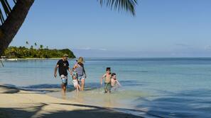 Private beach, white sand, sun-loungers, beach umbrellas