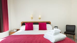 Hypo-allergenic bedding, desk, blackout drapes, iron/ironing board