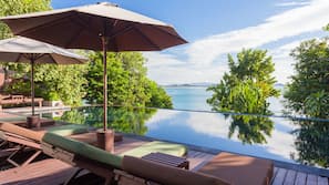 Outdoor pool, pool umbrellas