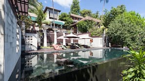 Outdoor pool, pool umbrellas
