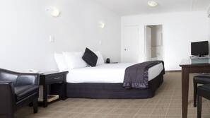 Blackout curtains, iron/ironing board, free WiFi, linens