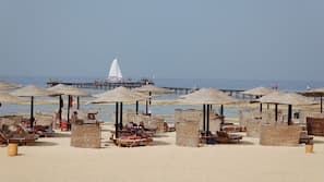 Private beach, sun loungers, beach umbrellas, beach towels