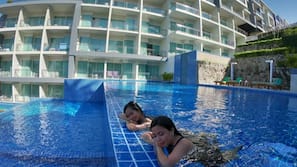 Outdoor pool, sun loungers