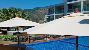 Outdoor pool, sun loungers