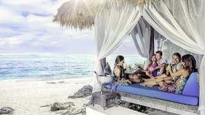 Private beach, white sand, free beach shuttle, sun-loungers
