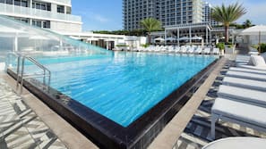 2 outdoor pools, open 7:00 AM to 6:00 PM, pool umbrellas, sun loungers