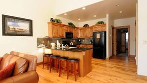 Fridge, microwave, oven, hob