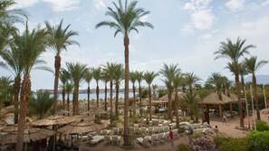 Beach nearby, white sand, beach towels, scuba diving