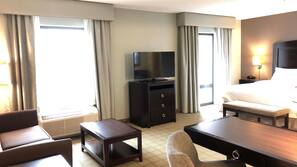 Premium bedding, desk, blackout curtains, iron/ironing board
