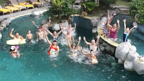 Outdoor pool, open 8 AM to 10 PM, pool umbrellas, sun loungers