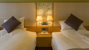 Premium bedding, down duvet, blackout curtains, soundproofing