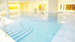 2 indoor pools, seasonal outdoor pool, pool umbrellas, pool loungers