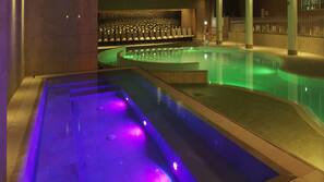 2 indoor pools, seasonal outdoor pool, pool umbrellas, pool loungers