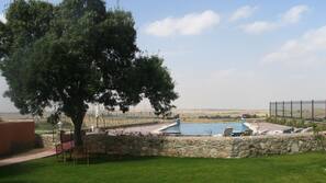 Una piscina cubierta, una piscina al aire libre