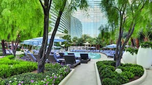 3 outdoor pools, open 8:00 AM to 8:00 PM, cabanas (surcharge)