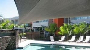 Outdoor pool, pool loungers