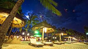 Private beach, white sand, sun-loungers, beach umbrellas