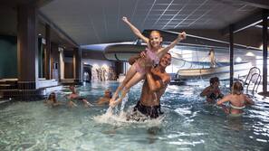 Indoor pool, outdoor pool, sun loungers